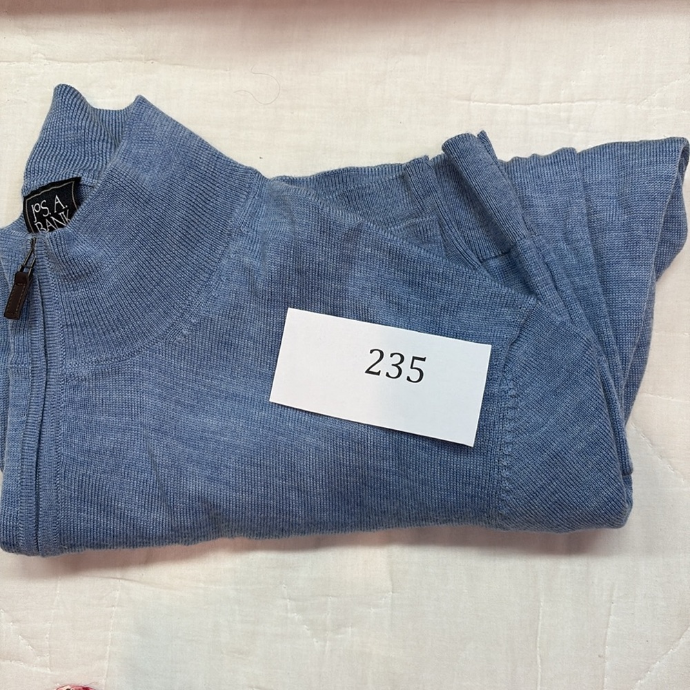 Luxury Jos A Bank Traveler Merino Wool 1/4-Zip Sweater Blue Tailored Fit NWT - Picture 13 of 13